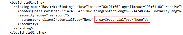 Edited basicHttpBinding> Section for non-authentication based proxy server